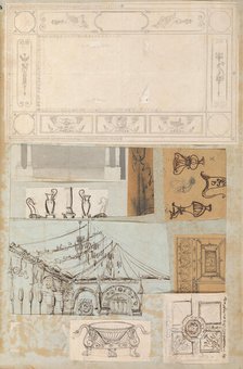 Page from a Scrapbook containing Drawings and Several Prints of Architecture, Int..., ca. 1800-1850. Creators: Workshop of Charles Percier, Workshop of Pierre François Léonard Fontaine.