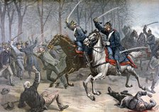 Cavalry charge, German riots in Leipzig, 1892.  Artist: Henri Meyer