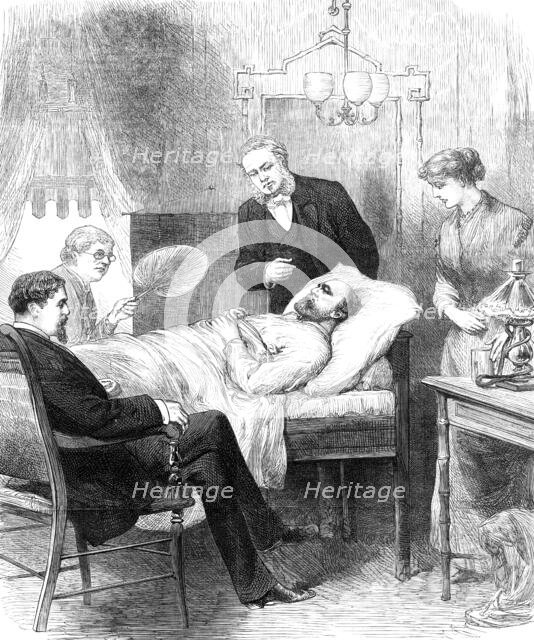 President Garfield lying wounded in his room at the White House, Washington, 1881. Creator: Unknown.