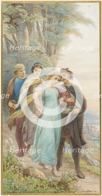 The reunited bridal couples on their way out of the forest, in front Helena and Demetrius..., 1883. Creator: Leopold Bode.