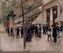 Boulevard Montmartre, in front of the Théâtre des Varieties, in the afternoon, c1885. Creator: Jean Beraud.