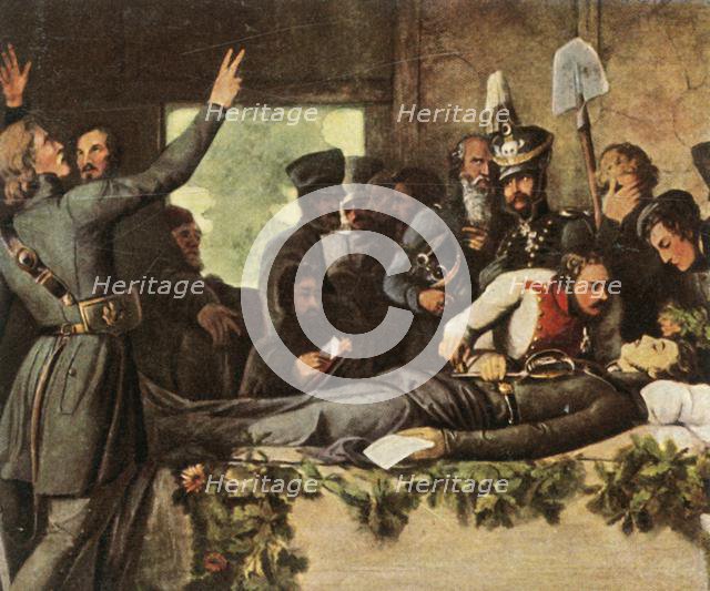 Men of the Lützow Free Corps with Körner's body, 26 August 1813, (1936).  Creator: Unknown.