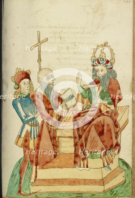 King Avenir Speaks to a Pagan Scholar in Josaphat's Presence; Barlaam und Josaphat, 1469. Creators: Hans Schilling, Diebolt Lauber.
