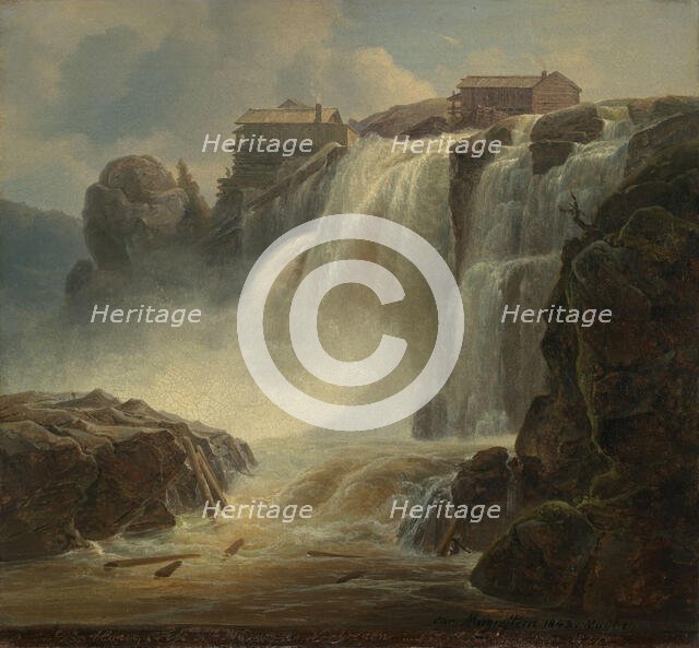 The Waterfall "Haugsfossen" at Modum in Norwegen, 1843. Creator: Christian Morgenstern.