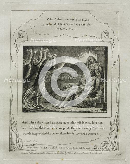 The Book of Job: Pl. 7, And when they lifted up their eyes afar off and knew him not..., 1825. Creator: William Blake (British, 1757-1827).