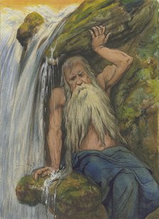 River god at a waterfall, late 19th century. Creator: Wilhelm Süs.