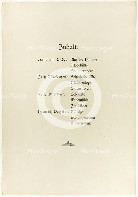 Portfolio, title page and colophon for Vom Weyerberg, 1895. Creators: Heinrich Vogeler, Fritz Mackensen.