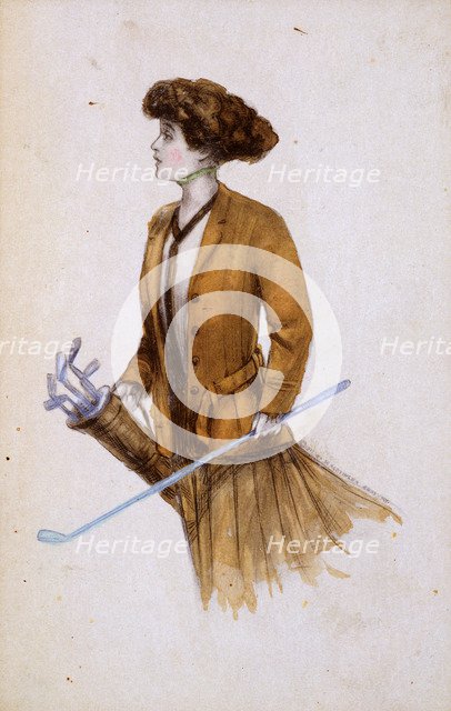 Woman with golf clubs, illustration, c1900. Artist: Unknown