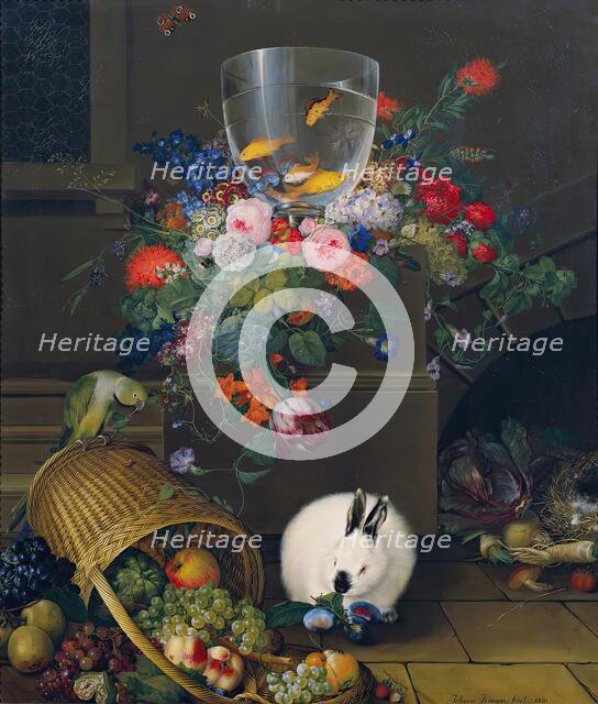 Still life with goldfish bowl, 1810. Creator: Johann Knapp.