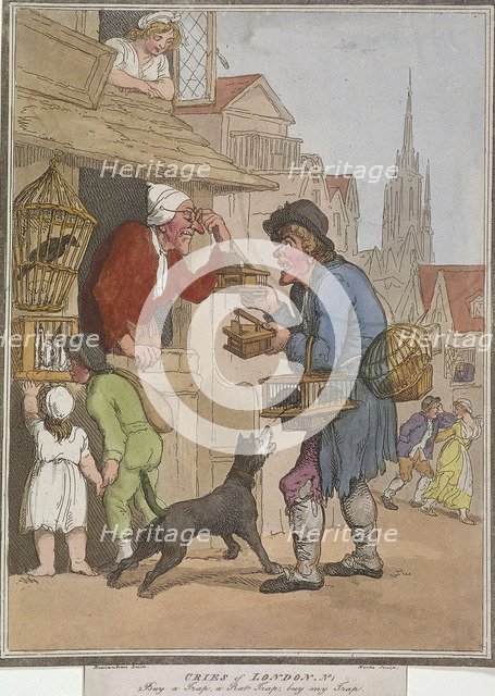 'Buy a Trap, a Rat Trap, buy my Trap', plate I of Cries of London, 1799. Artist: H Merke