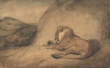 Lion Resting, 1810-75. Creator: Antoine-Louis Barye.