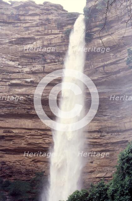 Waterfall after rain, Bandiagara Escarpment, Pays Dogon, Mali, 1990. Creator: Amanda Waite.