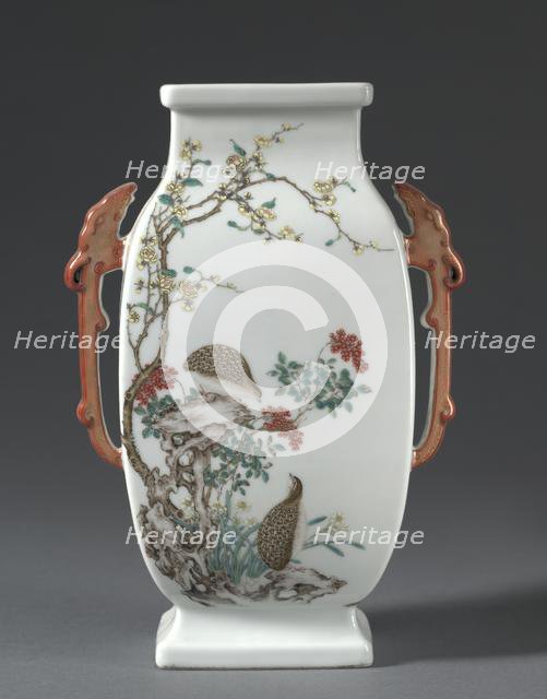 Vase with Chi-Dragon Handles and Flowers and Birds, 1736-1795. Creator: Unknown.
