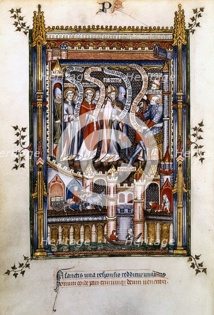 St Denis, St Rusticus and St Eleutherius before Sisinnius, 1317. Artist: Unknown