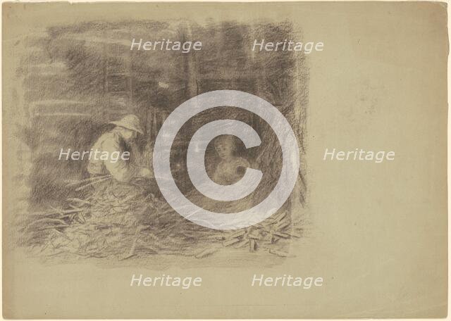 Farmers Shucking Corn [recto], c. 1870-1880. Creator: Enoch Wood Perry.
