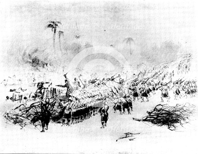 The Soudan Advance - the Battle of Atbara: the Cameron Highlanders firing..., 1898. Creator: Unknown.