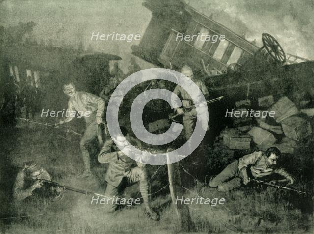 'A Night Attack: Defending a Train Derailed by the Boers', 1902. Creator: Frank Dadd.
