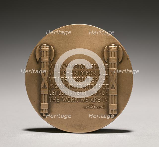 Abraham Lincoln Medal (reverse), 1900s. Creator: Charles Calverley (American, 1833-1914).