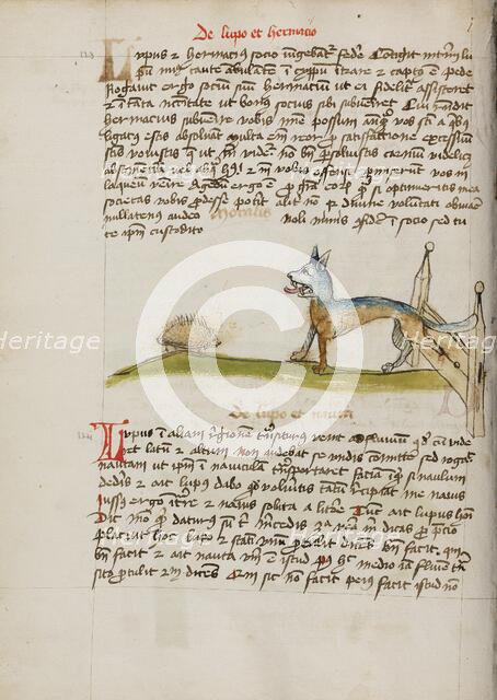 A Hedgehog and a Wolf; Fables, third quarter of 15th century. Creator: Unknown.
