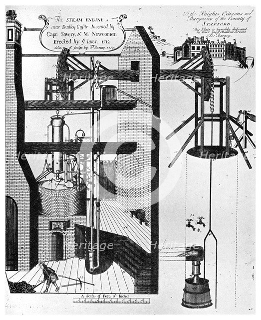 Newcomen's steam engine for draining mines, 1956. Artist: Unknown