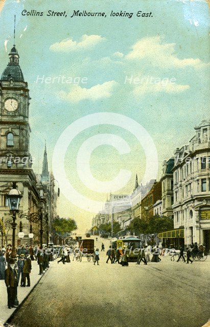 Collins Street, looking east, Melbourne, Victoria, Australia, c1900s(?). Artist: Unknown