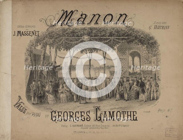 Cover of the score of the opera Manon by J. Massenet, ca 1884. Creator: Gaildrau, Jules (1816-1898).