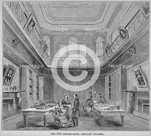 Interior view of the New Record Room at the College of Arms, City of London, 1850.       Artist: Anon