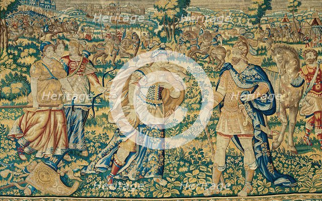 Alexander Encounters Thalestris, Queen of the Amazons, from The Story of Alexander..., c. 1600. Creator: Unknown.