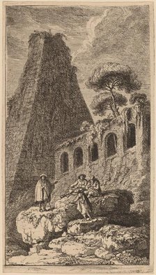 The Pyramid of Sesto near the Gates of St. Pauli in Rome, c. 1764. Creator: Franz Edmund Weirotter.