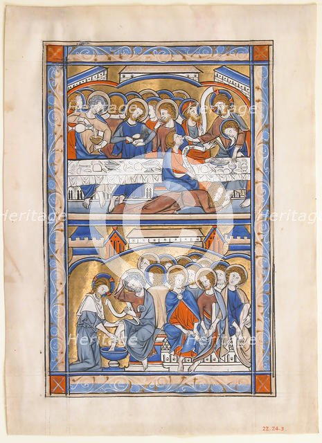 Manuscript Leaf with the Last Supper and the Washing of the Apostles’ Feet Leaf..., ca. 1250-70. Creator: Unknown.
