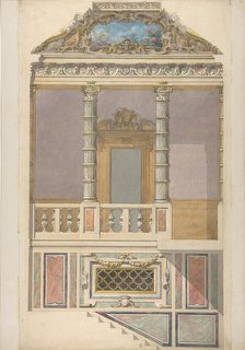Elevation of an Italianate interior, including steps and an upper loggia decorated..., 1830-97. Creators: Jules-Edmond-Charles Lachaise, Eugène-Pierre Gourdet.