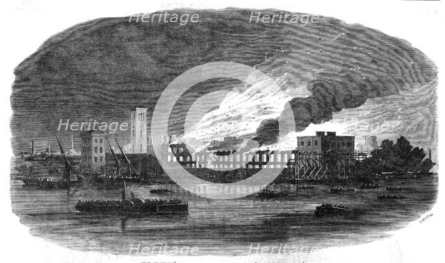 Fire at Cubitt's Building Works, Thames Bank, 1854. Creator: Smyth.