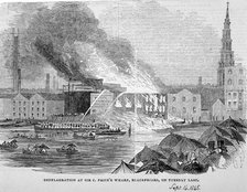 Destruction of Sir C Price's oil warehouse and wharf, William Street, Blackfriars, London, 1845. Artist: Anon
