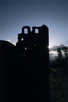 Clun Castle, Shropshire at sunset, 1990. Artist: Unknown