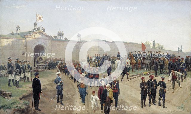 Turkish capitulation at Nikopol on 4th June 1877', 1883. Creator: Dmitriev-Orenburgsky, Nikolai Dmitrievich (1837-1898).
