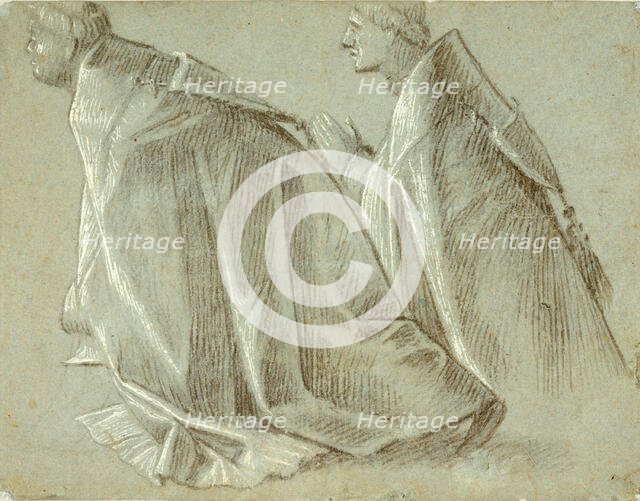 Study of Two Kneeling Clerics (recto); Study of Standing Youth (verso), 1507/08. Creator: Vittore Carpaccio.