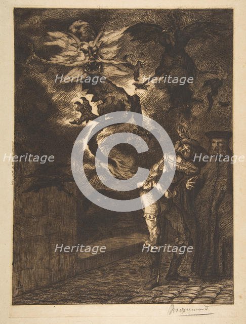 Hors de mon soleil, canailles! (Panurge sortant de chez Raminagrobis), 1854-1855. Creator: Felix Bracquemond.