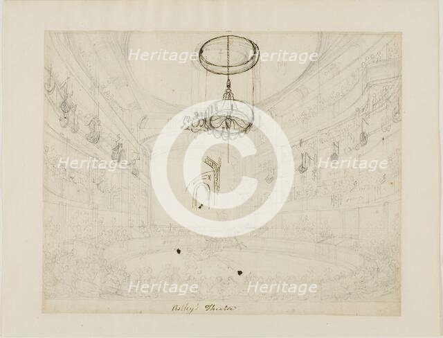 Study for Astley's Theatre (recto); Study for Crystal Chadeliers in Astley's Amphiteatre..., c. 1808 Creator: Augustus Charles Pugin.