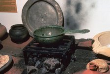 Reconstruction of a Roman kitchen. Artist: Unknown