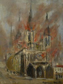 Rouen Cathedral in flames (Seine-Maritime), c1914. Creator: Utrillo, Maurice (1883-1955).