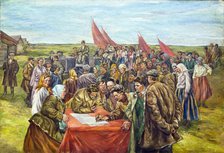 The signing the government bonds, Mid of 1930s. Creator: Shestakov, Nikolai Ivanovich (1883-1937).
