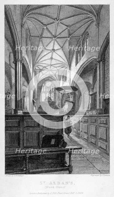 Interior view of the Church of St Alban, Wood Street, City of London, 1838.                          Artist: J Lemon