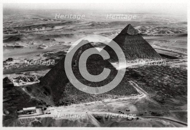 Aerial view of the Pyramids of Giza, Egypt, from a Zeppelin, 1931 (1933). Artist: Unknown