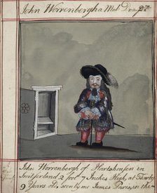 Drawing of John Worrenbergh, of Switzerland, a dwarf of 2 ft. 7 ins..., early 18th century. Creator: James Paris du Plessis.