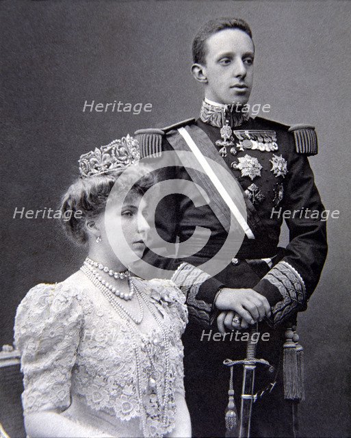 Alfonso XIII, King of Spain. (1886-1941), with his wife Victoria Eugenia of Battenberg (1887-1969).