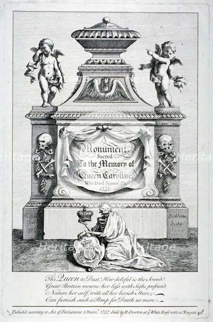 Monument to Queen Caroline, consort of George II, Westminster Abbey, London, 1737. Artist: George Bickham