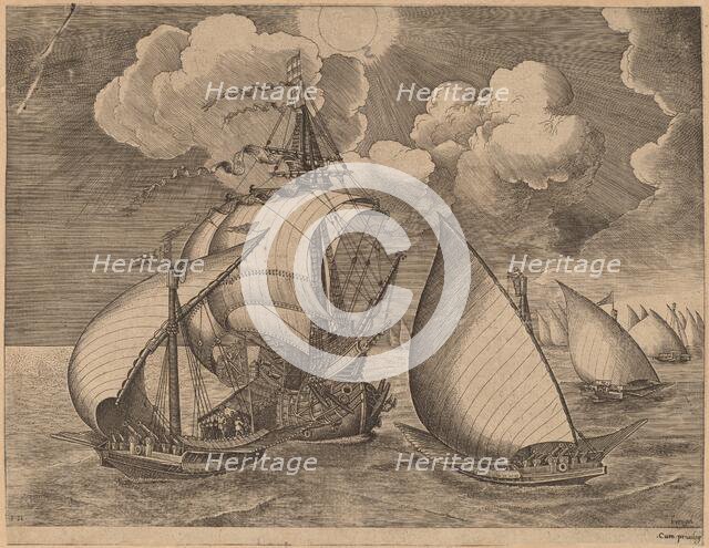 A Fleet of Galleys Escorted by a Caravel, 1565. Creator: Frans Huys.