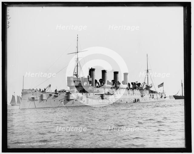 U.S. Battleship Columbia i.e. protected cruiser Columbia, between 1894 and 1899. Creator: Edward H Hart.