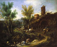Landscape with Gypsies and Washerwomen, about 1705-1710. Creator: Alessandro Magnasco.