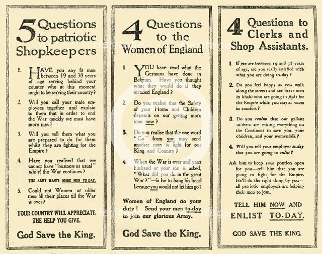 'Advertisements Which Helped To Raise Kitchener's Army', 1914-1918, (1919). Creator: Unknown.